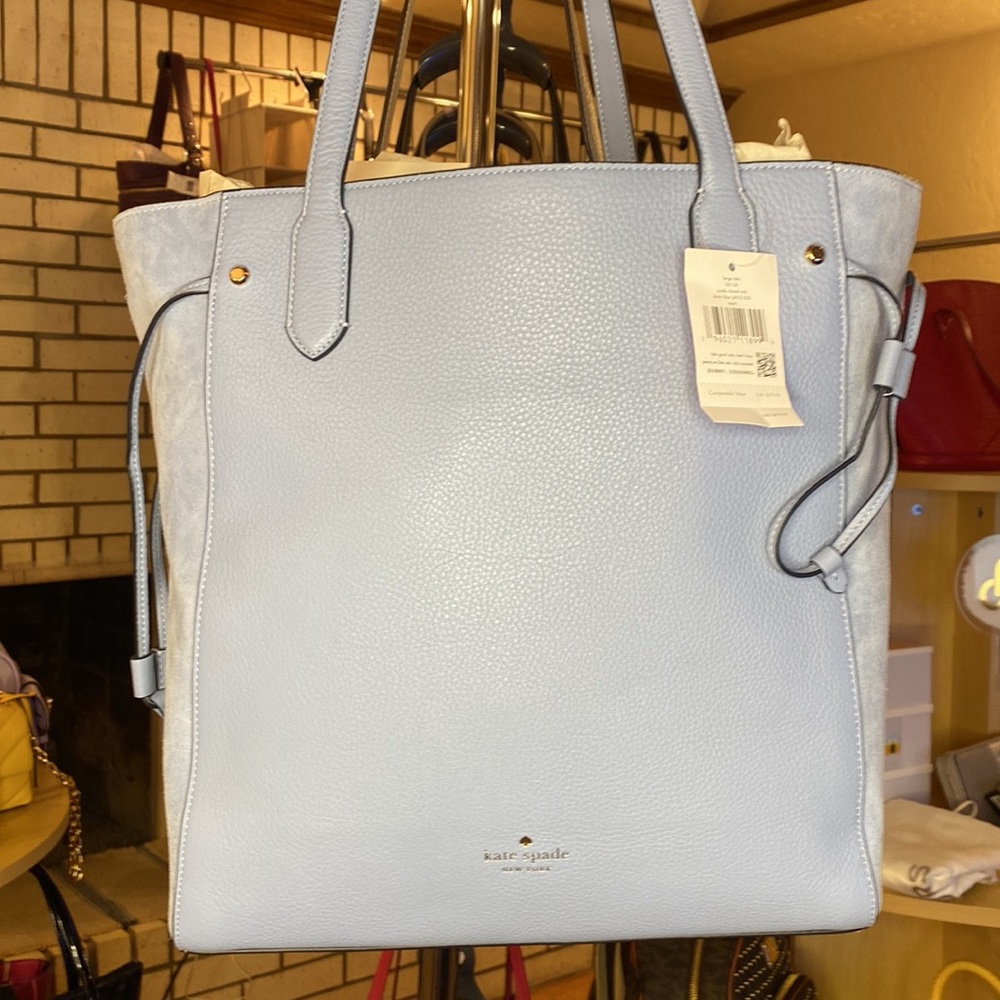 KATE SPADE LARGE TOTE - SUEDE MIXED MAT - DUSTY BLUE S0352